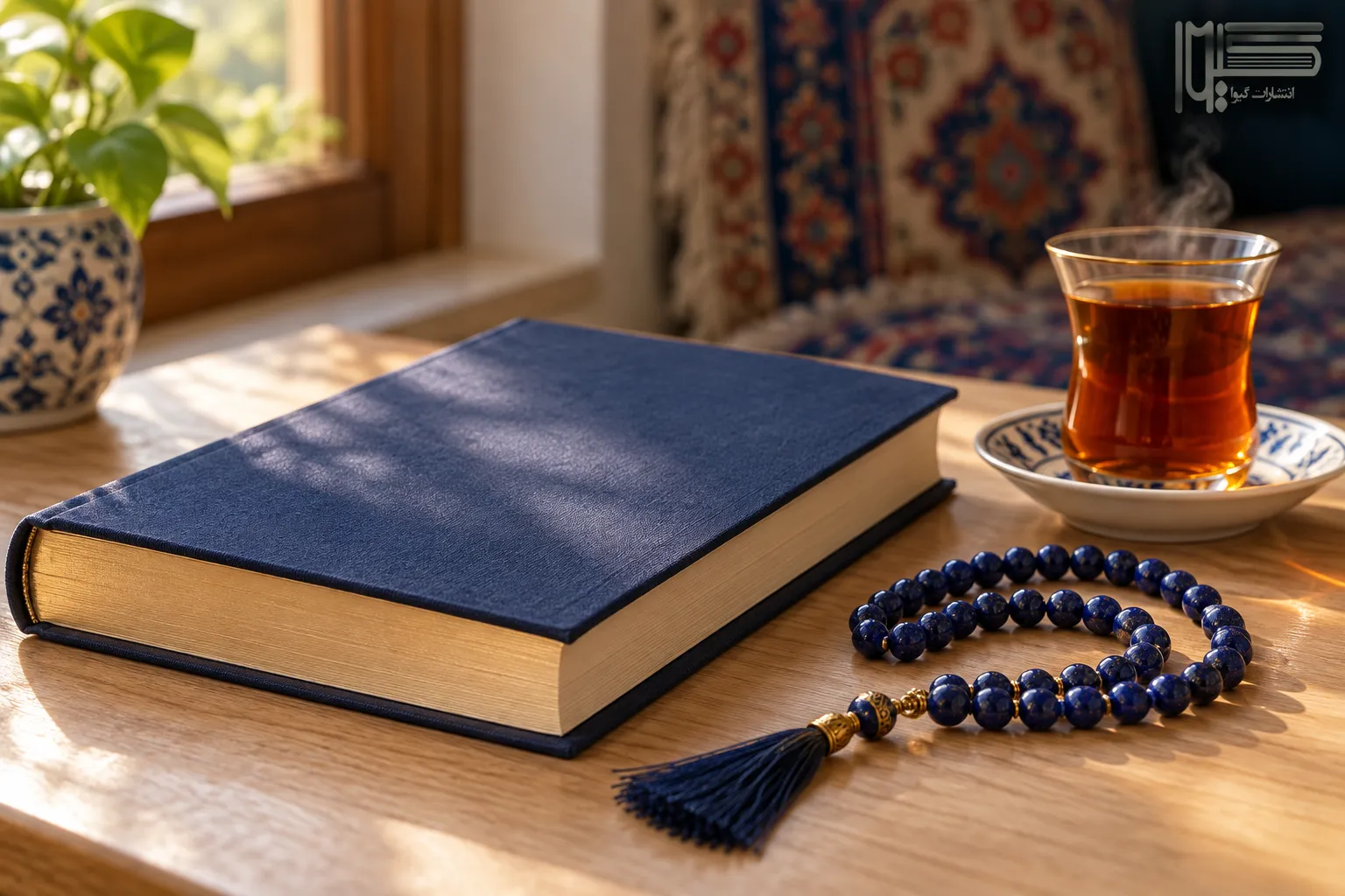 کتاب و تسبیح روی میز در نور آرام برای معرفی بهترین کتاب سبک زندگی اسلامی